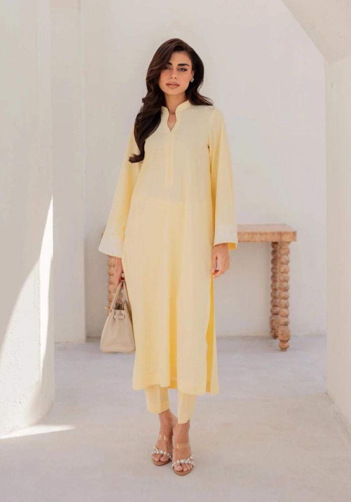 Pastel Yellow Embroidered Chanderi Silk Kurta Set with Organza Dupatta for Women