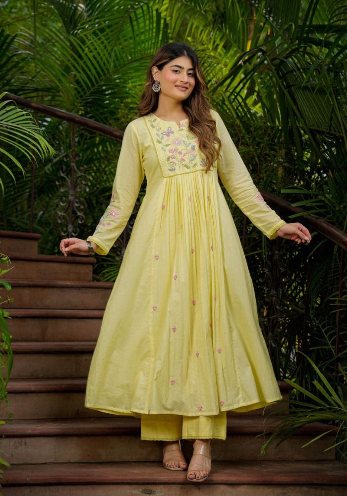 Sunshine Blossom Embroidered Chanderi Silk Anarkali Kurta Set with Dupatta