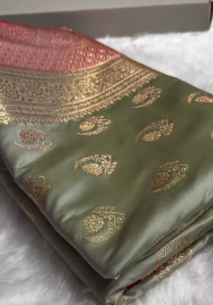 Kesudi Wine Green Dual Tone Banarasi Katan Silk Saree with Golden Zari Weaving