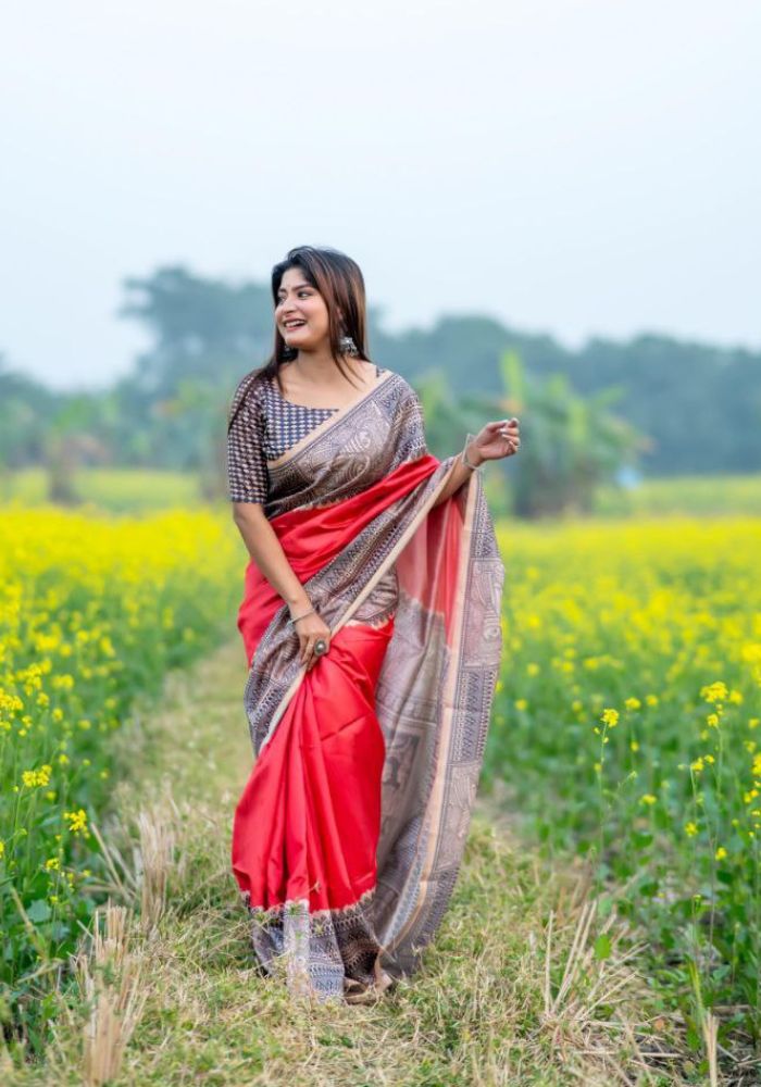 Trendy Red Festive Saree