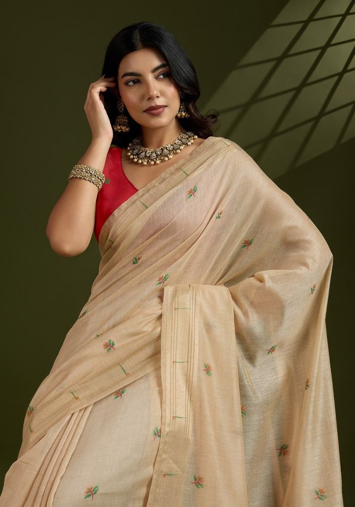 Beige Muga Cotton Paithani Saree