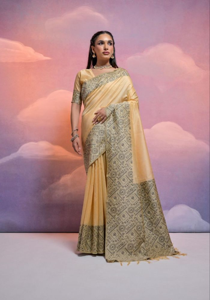 Traditional Goldan Silk Saree with Golden Zari Work