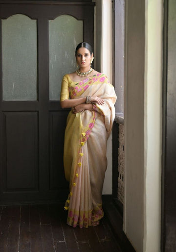 Lemon Yellow Silk Saree