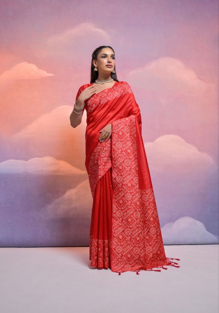 Traditional Oreange Silk Saree with Golden Zari Work