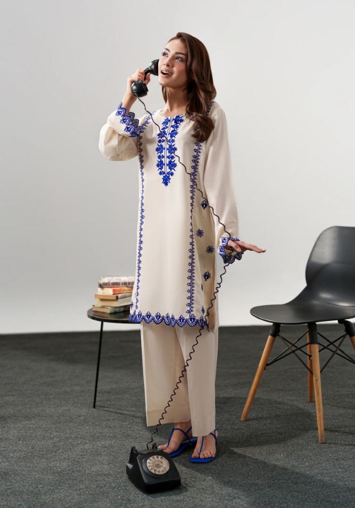Beige Embroidered Chanderi Silk Co-Ord Set for Women