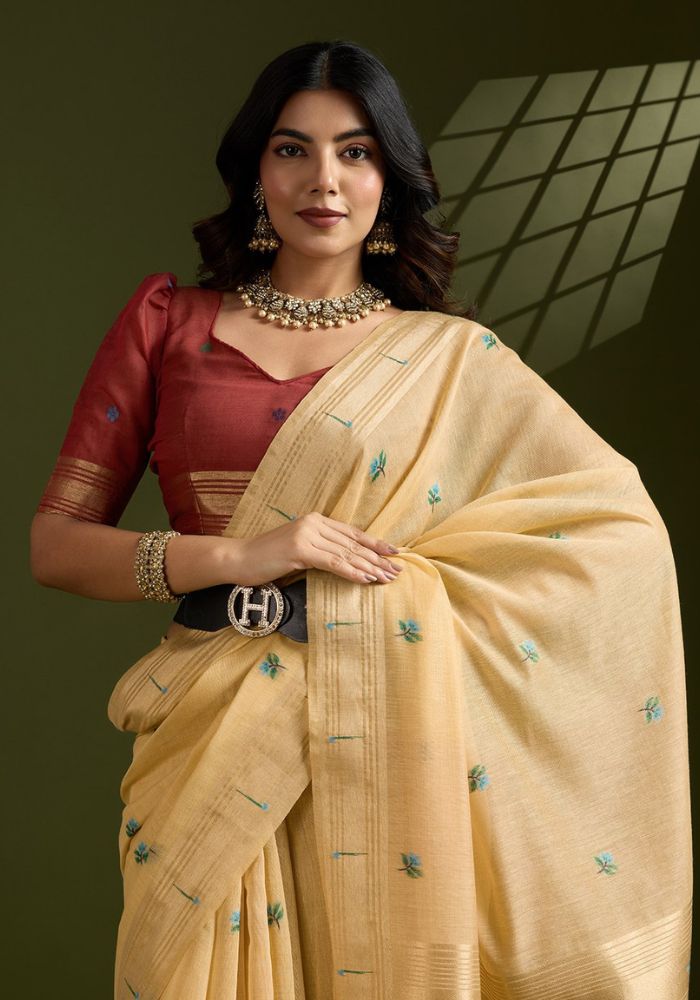 Butter Yellow Muga Cotton Paithani Saree