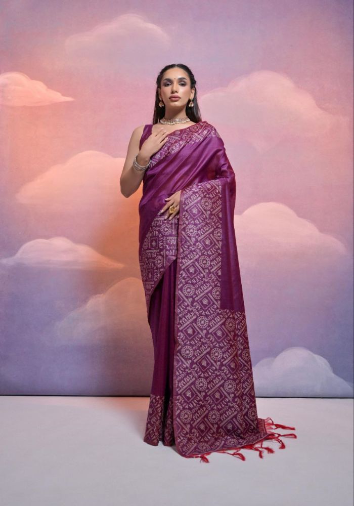 Traditional Purple Silk Saree with Golden Zari Work