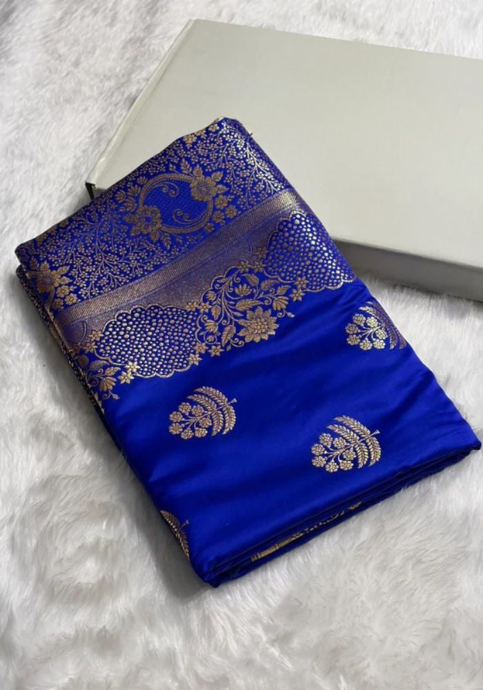 Neelmahal - Royal Blue Banarasi Silk Saree with Rich Golden Zari Weaving