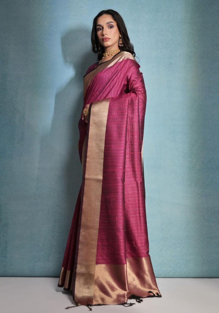 Timeless Wine Silk Saree with Rich Golden Accents