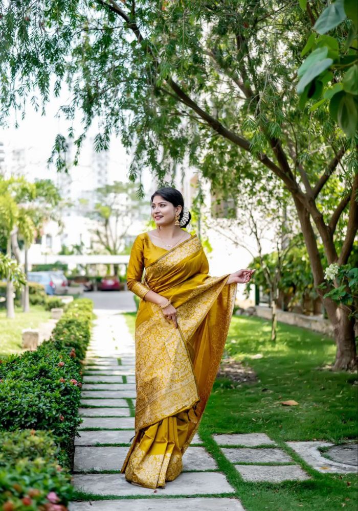 Timeless Handloom Raw Silk Saree in Gold Weaves