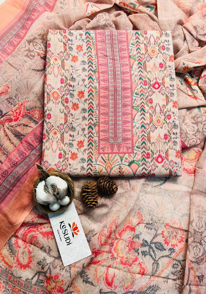 Blush Heritage Floral Printed Unstitched Dress Material