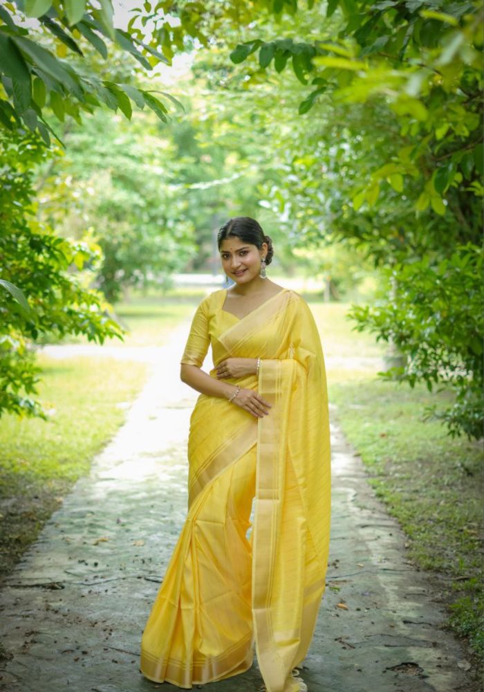 Delicate Yellow Saree with Lustrous Finish and Gold Pallu