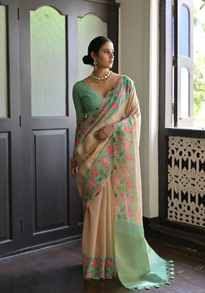 Ethereal Sky Silk Saree with Floral Border
