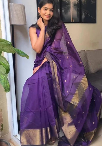 Purple Banarasi Satin Silk Saree