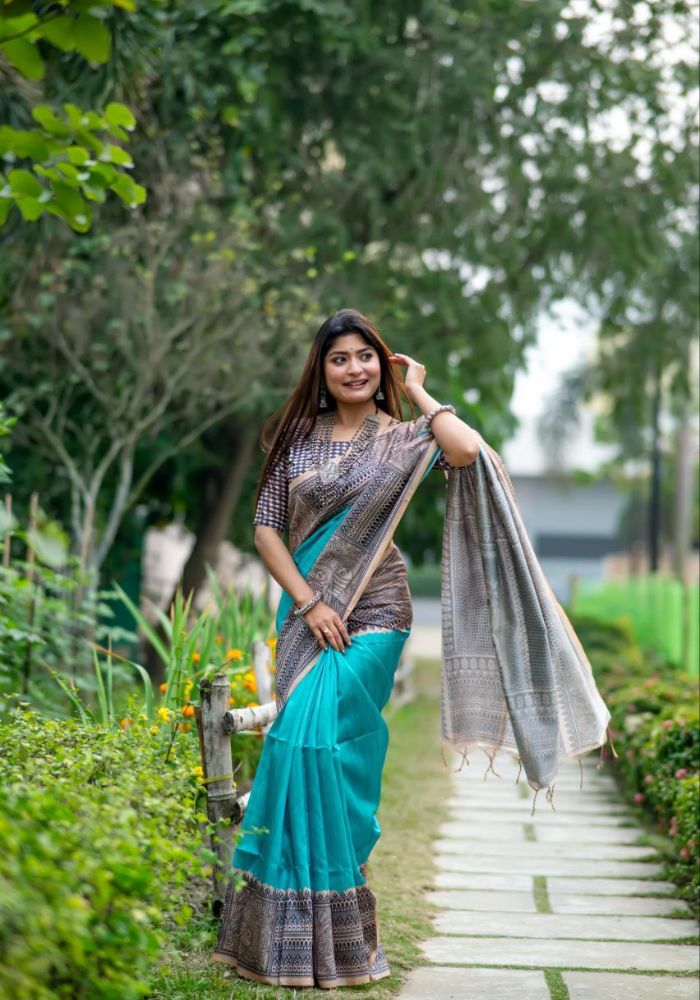 Trendy Sky Blue Festive Saree