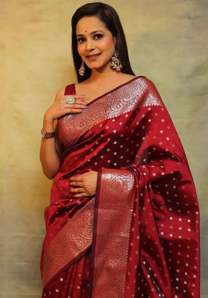Maroon Banarasi Soft Silk Saree