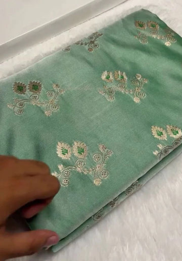 Mint Green Half-Mix Kanjivaram Silk Saree with Golden Zari Buta & Border