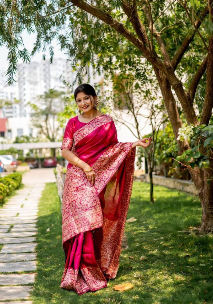Pink Handloom Raw Silk Saree
