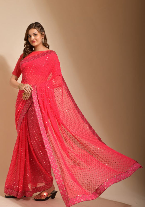 Traditional Charm Pink Saree with Intricate Sequin Work
