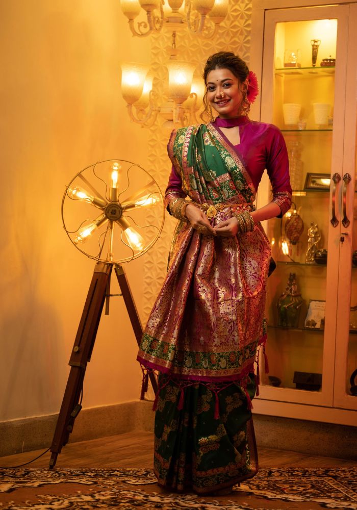 Green Banarasi Silk Saree with Intricate Zari Weaving