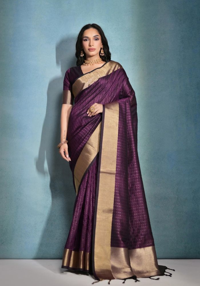 Timeless Purple Silk Saree with Rich Golden Accents