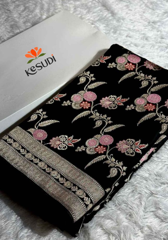 Kesudi Black celebrity inspired premium Banarasi Mashru katan silk saree