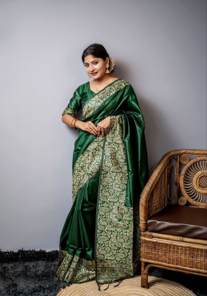 Green Handloom Raw Silk Saree