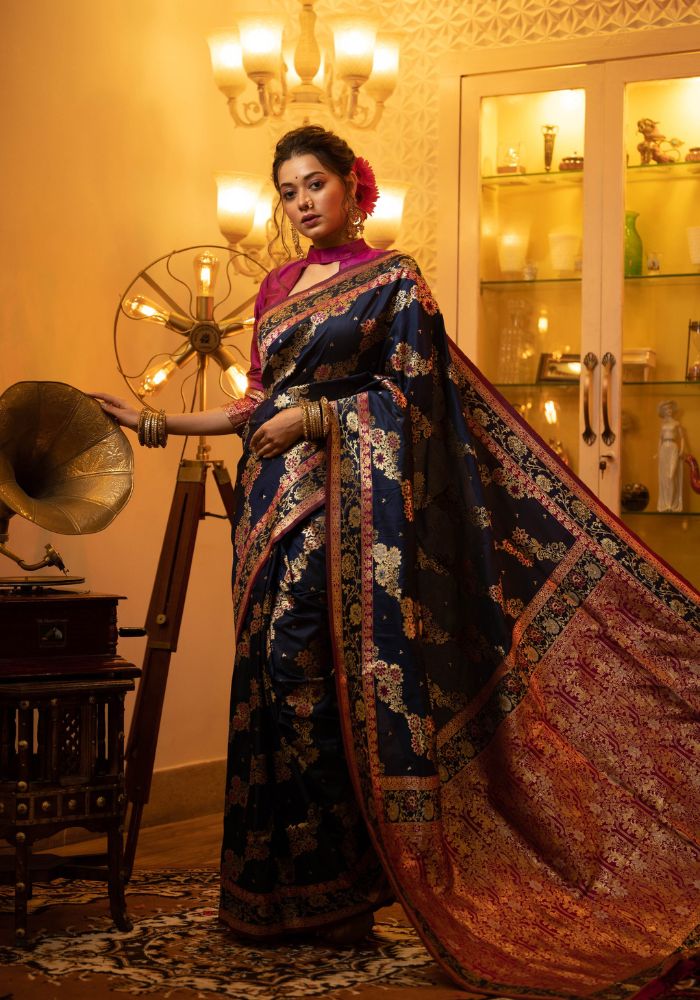 Royal Blue Banarasi Silk Saree with Intricate Zari Weaving