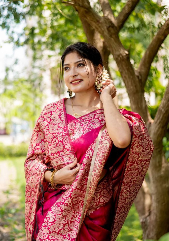 Pink Handloom Raw Silk Saree