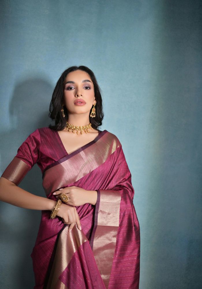 Timeless Wine Silk Saree with Rich Golden Accents