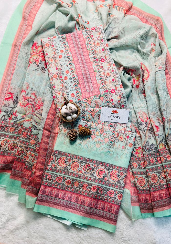 Gulnaar Pastel Garden Unstitched Dress
