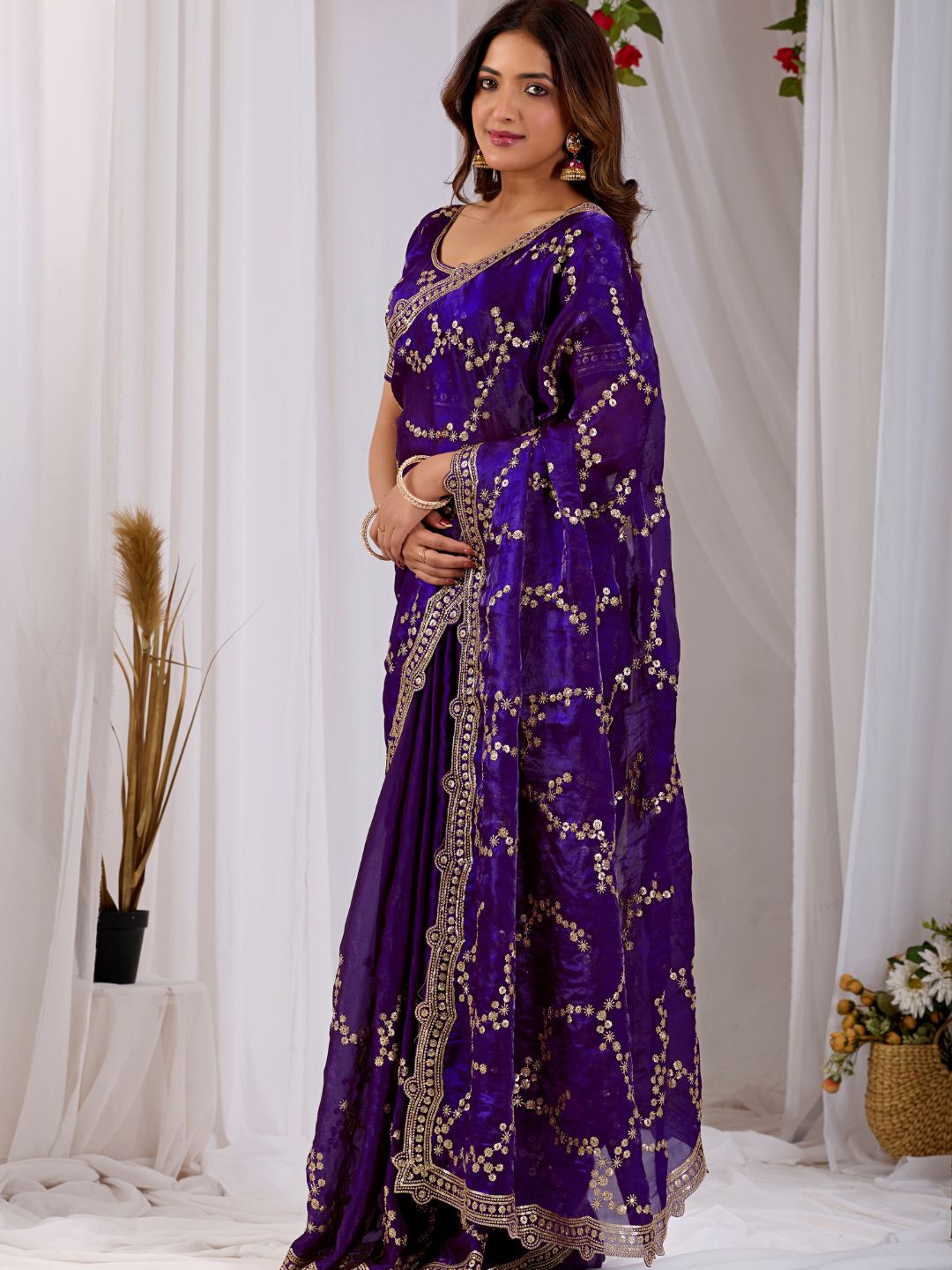 Royal Purple Embroidered Silk Saree with Designer Blouse for Wedding & Festive Wear