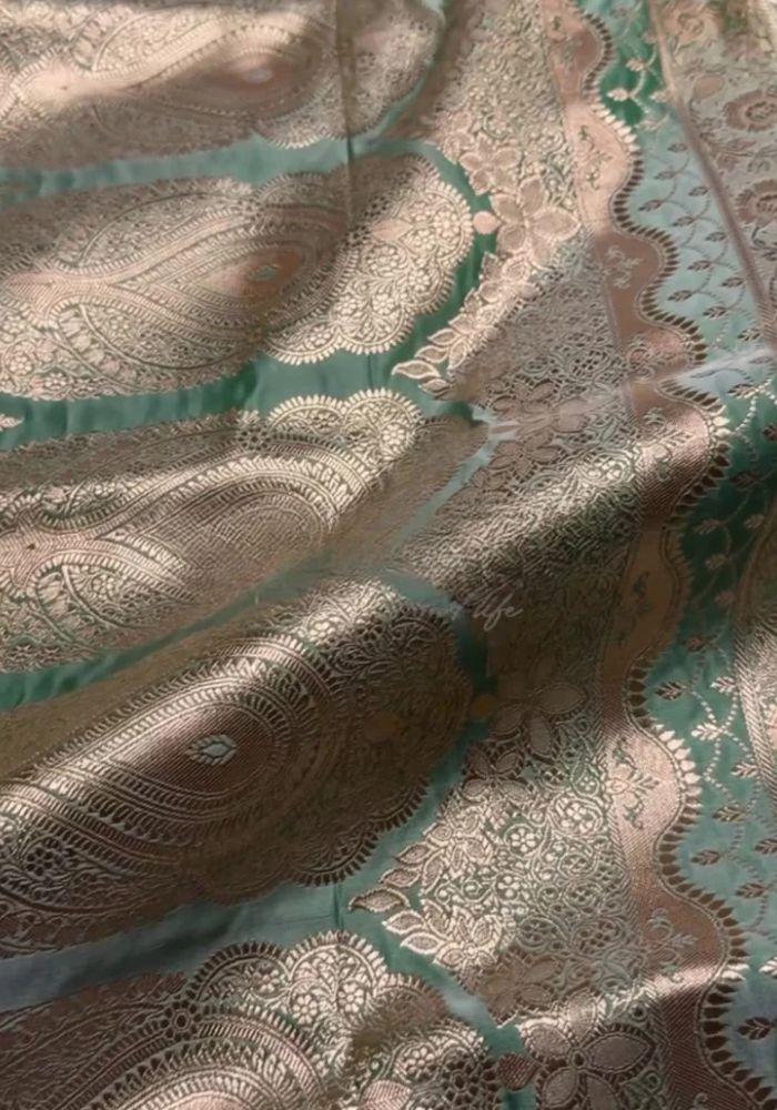 Mint Green Half-Mix Kanjivaram Silk Saree with Golden Zari Buta & Border