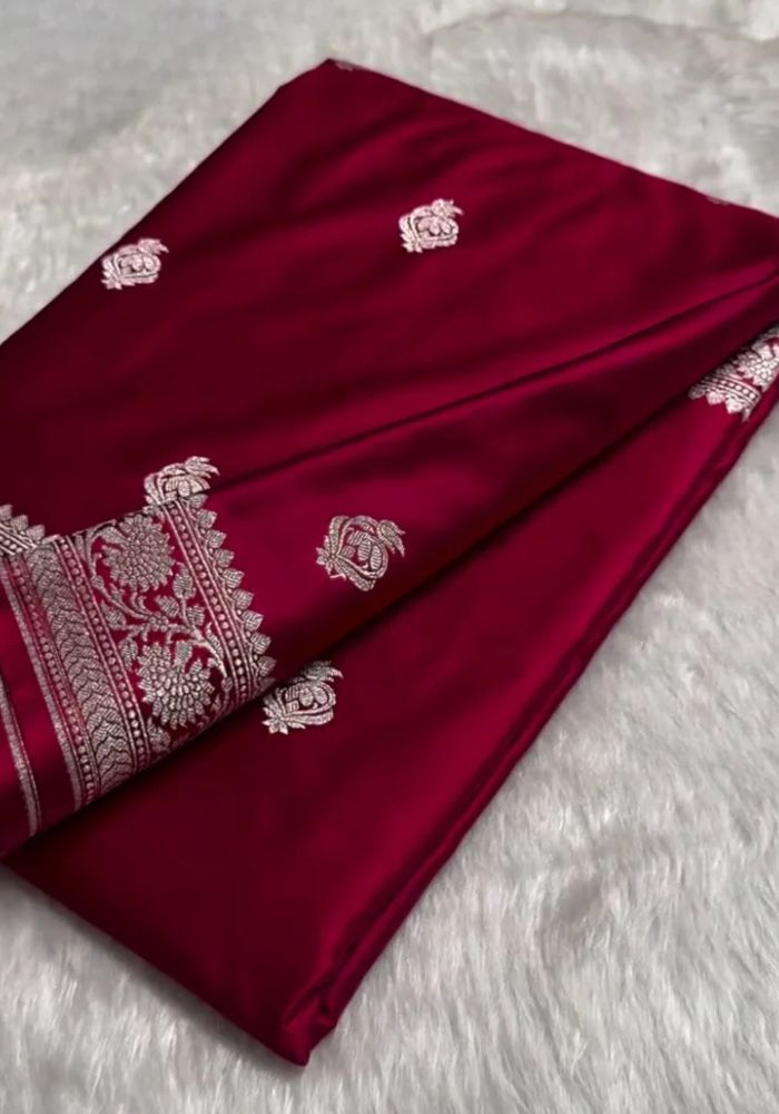 Rani Pink Banarasi Satin Saree with Zari Butta Motifs & Floral Zari
