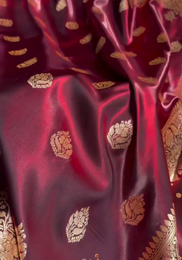 Maroon Banarasi Soft Silk Saree with Golden Zari Weaving