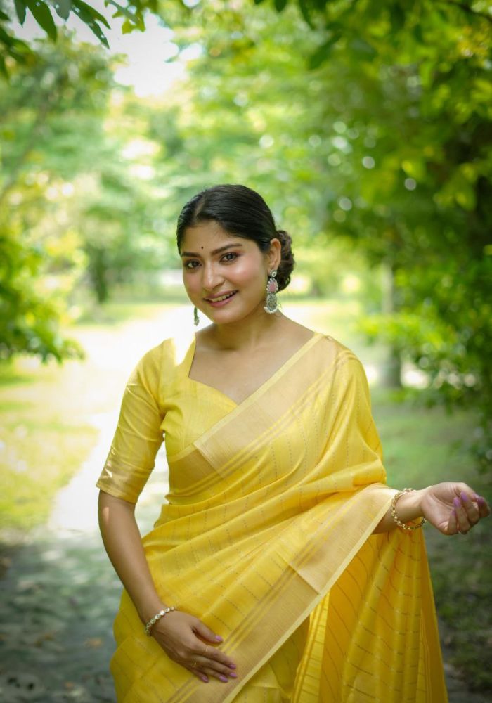 Delicate Yellow Saree with Lustrous Finish and Gold Pallu