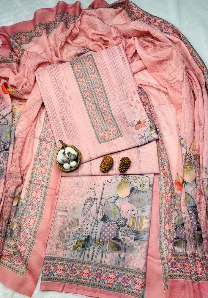 Bloom Blush Ethereal Floral Printed Cotton Dress Material