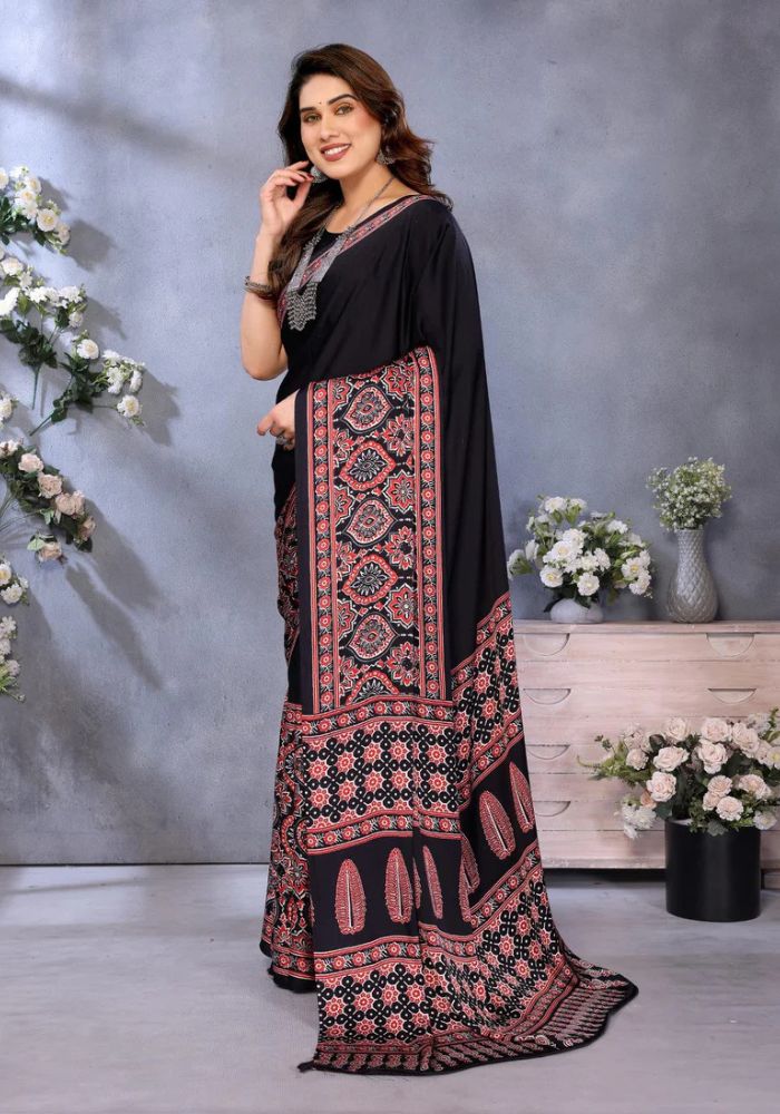 Elegant Black Banarasi Satin Silk Saree with Golden Zari Woven Border