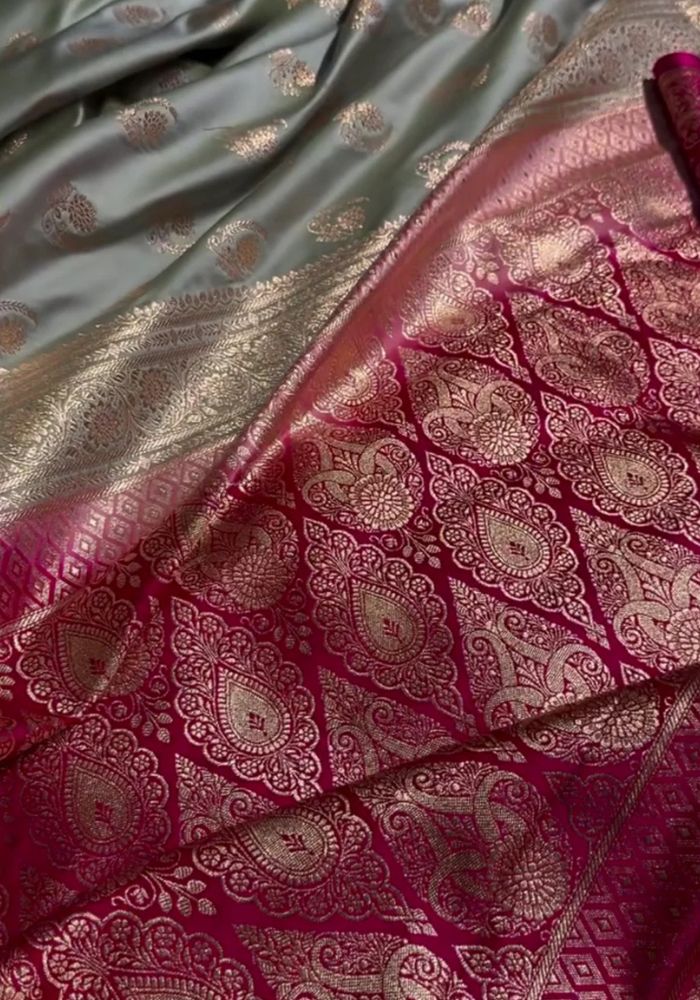Kesudi Wine Green Dual Tone Banarasi Katan Silk Saree with Golden Zari Weaving