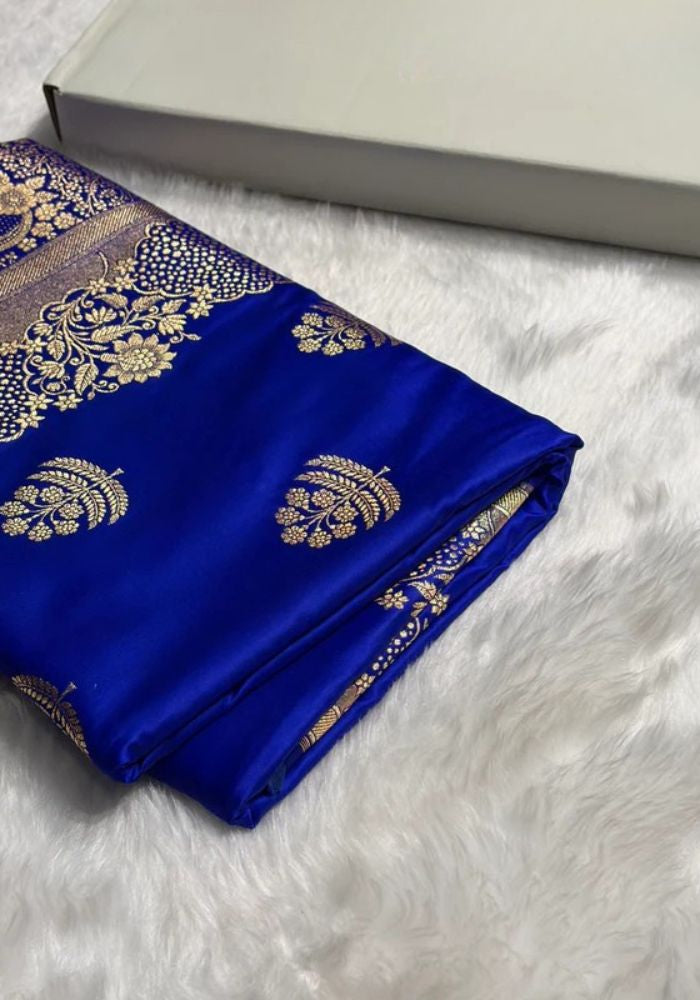 Neelmahal - Royal Blue Banarasi Silk Saree with Rich Golden Zari Weaving
