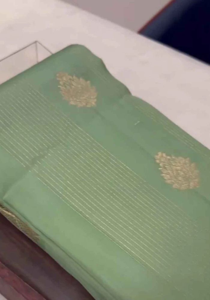 Mint Green Half-Mix Kanjivaram Silk Saree with Zari Buta Motifs