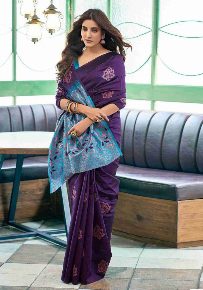 Woman purple and blue saree