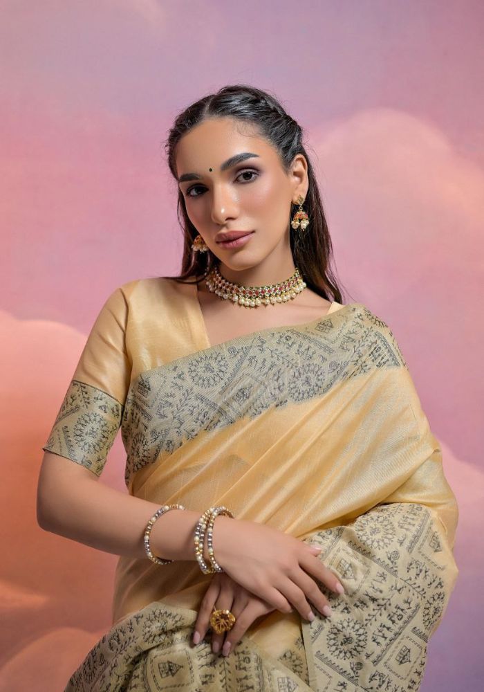 Traditional Goldan Silk Saree with Golden Zari Work