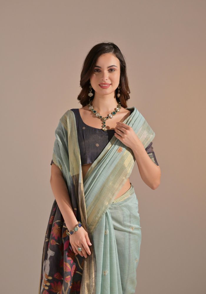 Soft Muga Cotton Floral Saree | Festive & Casual