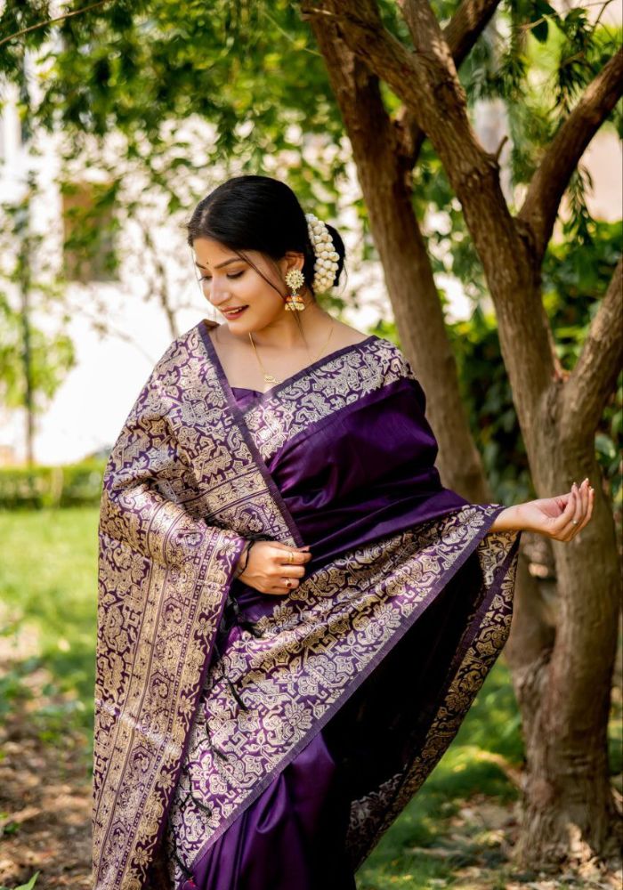 Purple Handloom Raw Silk Saree