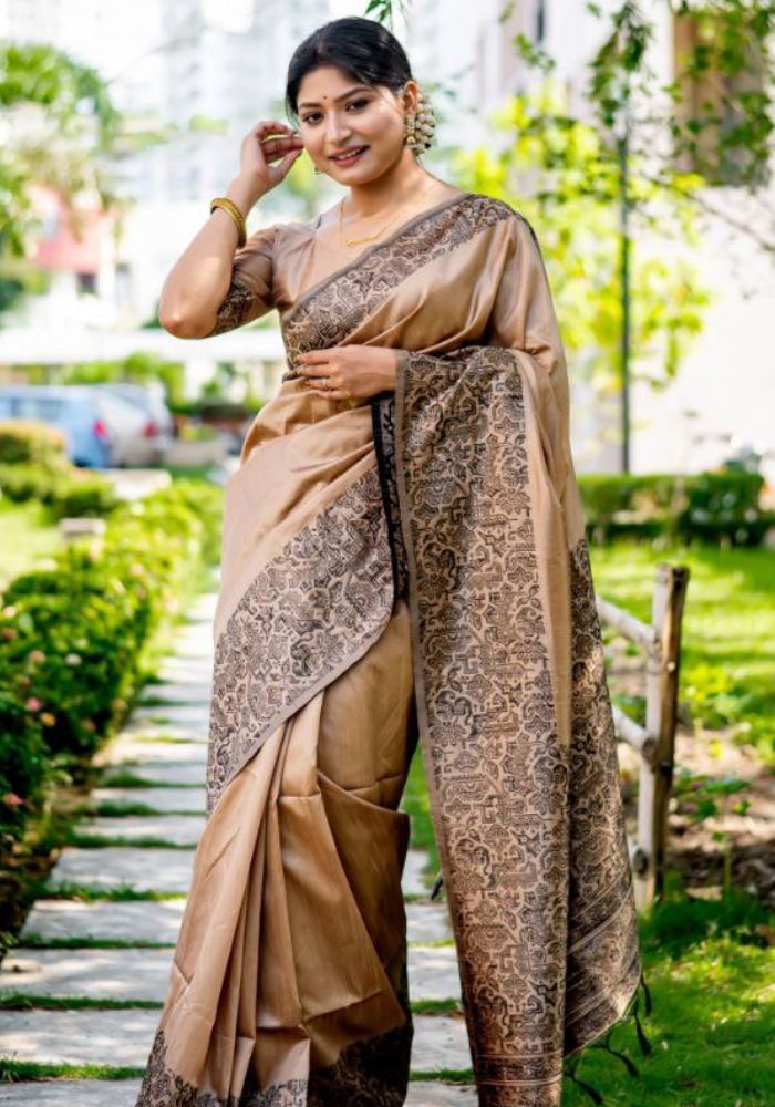 Beige Handloom Raw Silk Saree