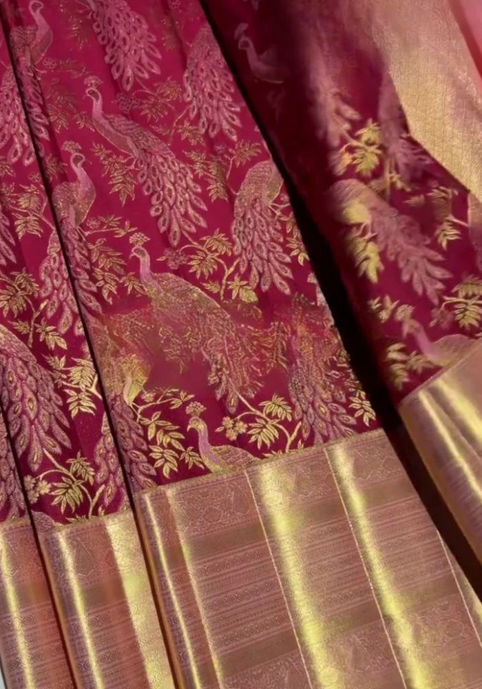 Magenta Banarasi Satin Silk Saree with Golden Zari Peacock
