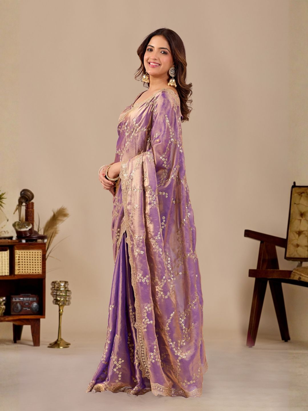 Lavender Embroidered Silk Saree with Designer Blouse for Wedding & Festive Wear