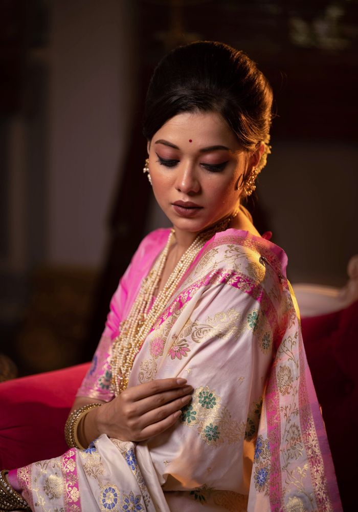 Beige Banarasi Silk Saree with Intricate Zari Weaving