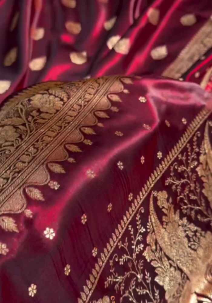 Kumkum - Maroon Banarasi Soft Silk Saree with Golden Zari Weaving